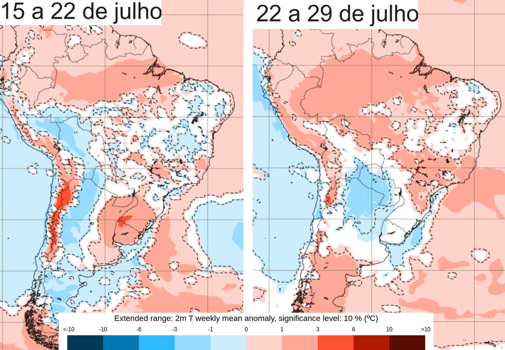 anomalia de temperatura, América do Sul anomalia de temperatura, América do Sul