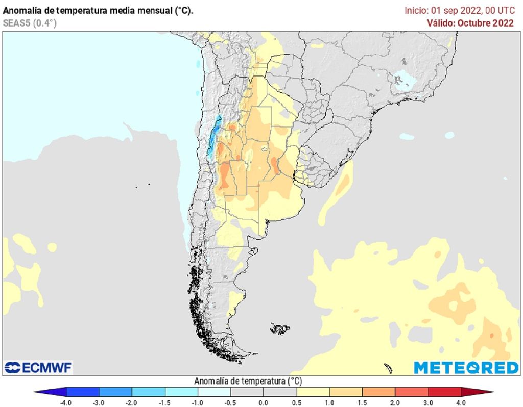 anomalía de temperatura prevista; modelo ECMWF anomalía de temperatura prevista; modelo ECMWF