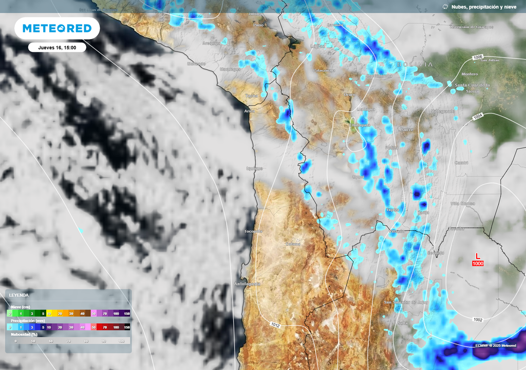 precipitaciones previstas sobre el norte de Chile