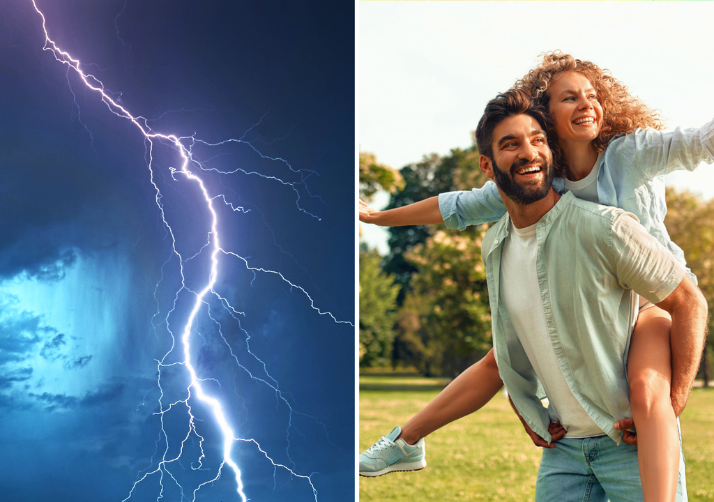 rayo y personas disfrutando de una tarde calurosa