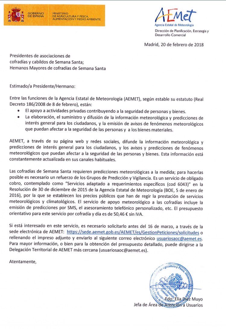 Cobro De Aemet Por Predicciones En Semana Santa A Las Cofradías Cobro De Aemet Por Predicciones En Semana Santa A Las Cofradías