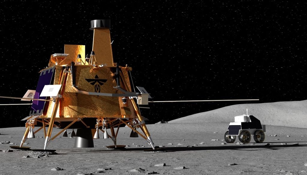 Concepción artística de la nave Blue Ghost Mission 1 sobre la superficie lunar. Crédito: NASA.