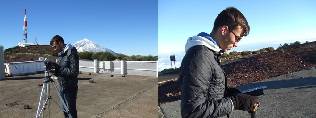 Colaboración Del Ciai Y La Universidad De La Laguna Imágenes de Oliver Díaz Rodríguez durante las actividades de calibración de los fotómetros solares manuales Calitoo (a la izquierda) y Microtops (a la derecha)