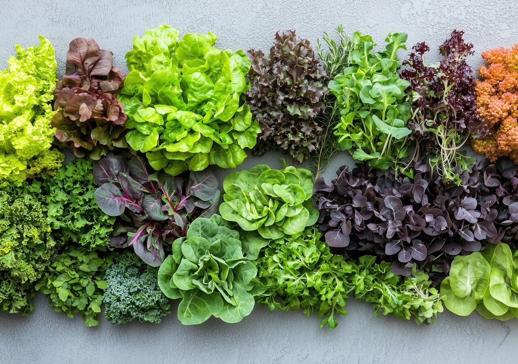 En ausencia de floración abundante, el contraste entre hojas lisas, crespas y compactas se vuelve clave para generar dinamismo dentro del huerto.