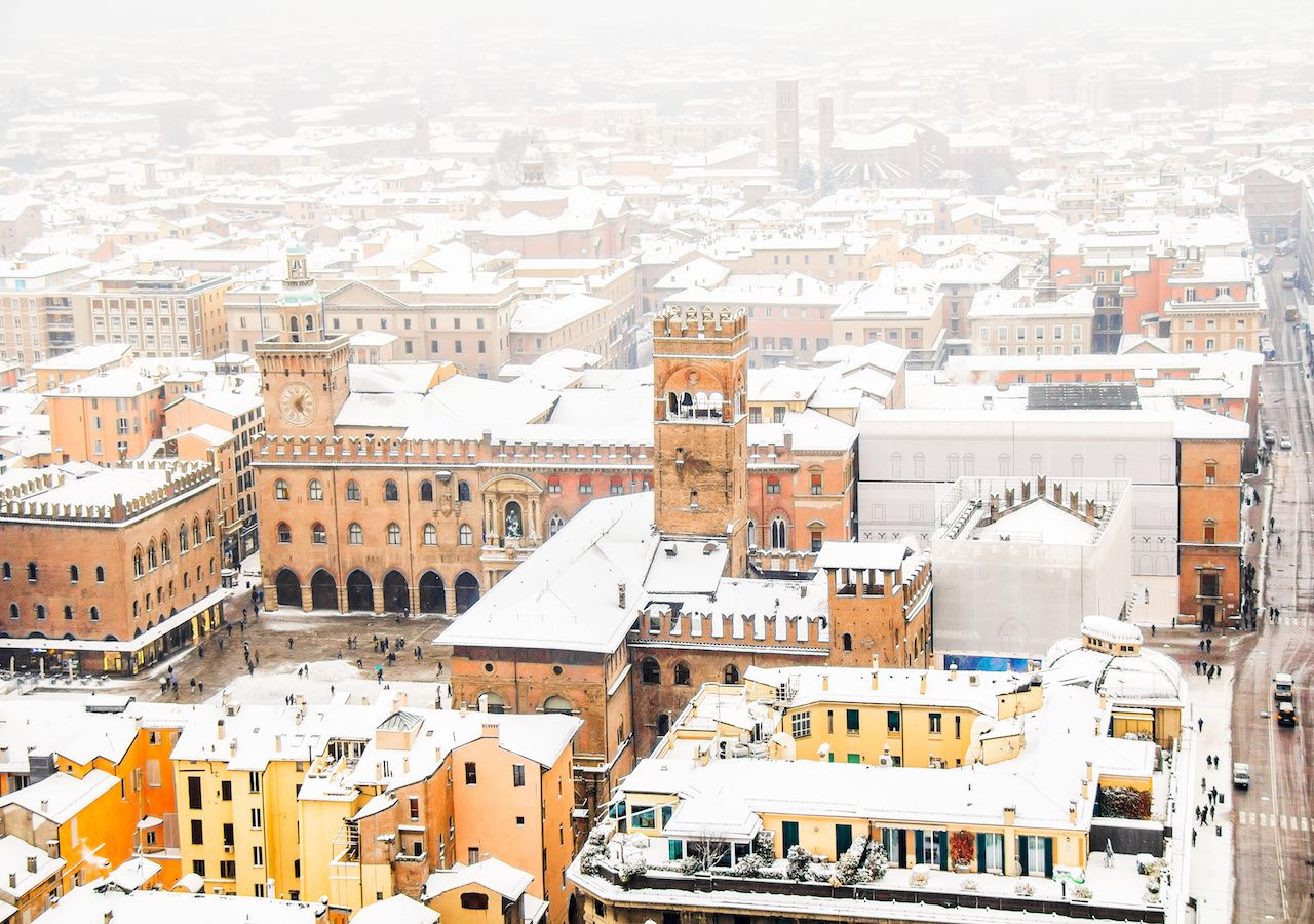 Bologna imbiancata dopo la nevicata dell'1 marzo 2018. Questo evento pare però di intensità e durata decisamente inferiore.