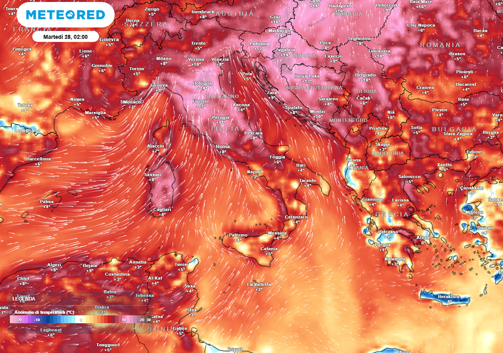 Anomalie temperature a 2 metri. Anomalie temperature a 2 metri.