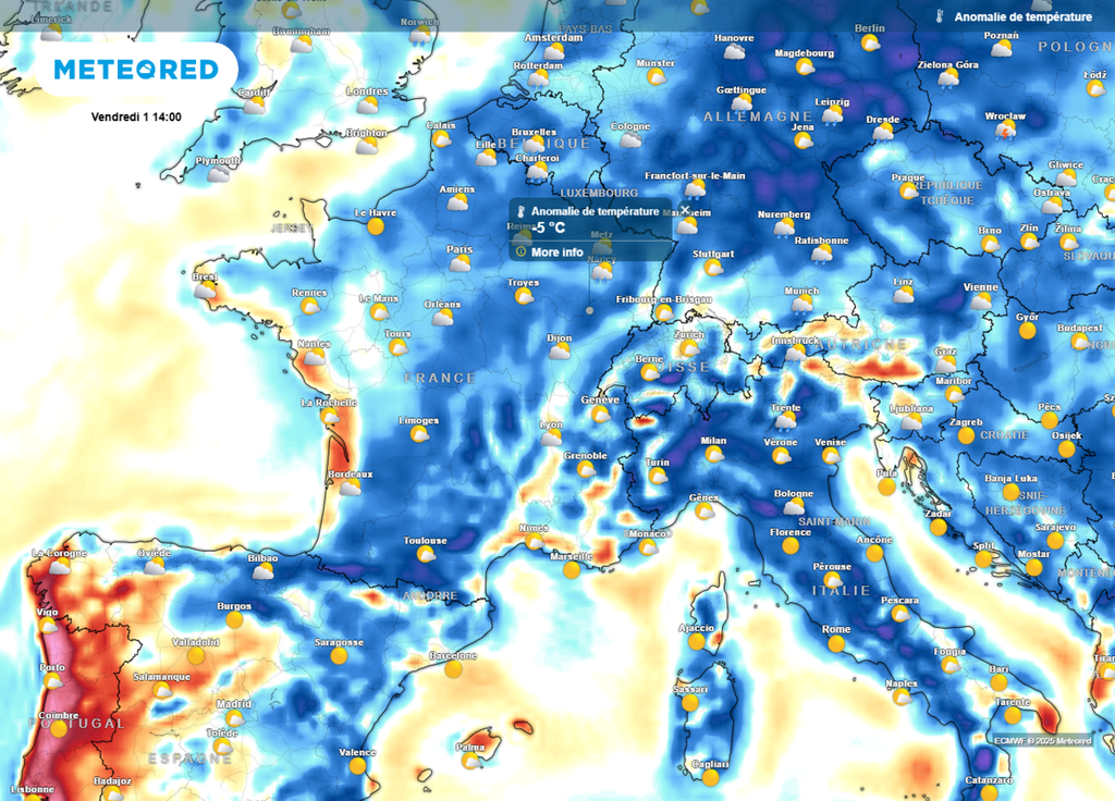 Anomalie de températures vendredi après-midi