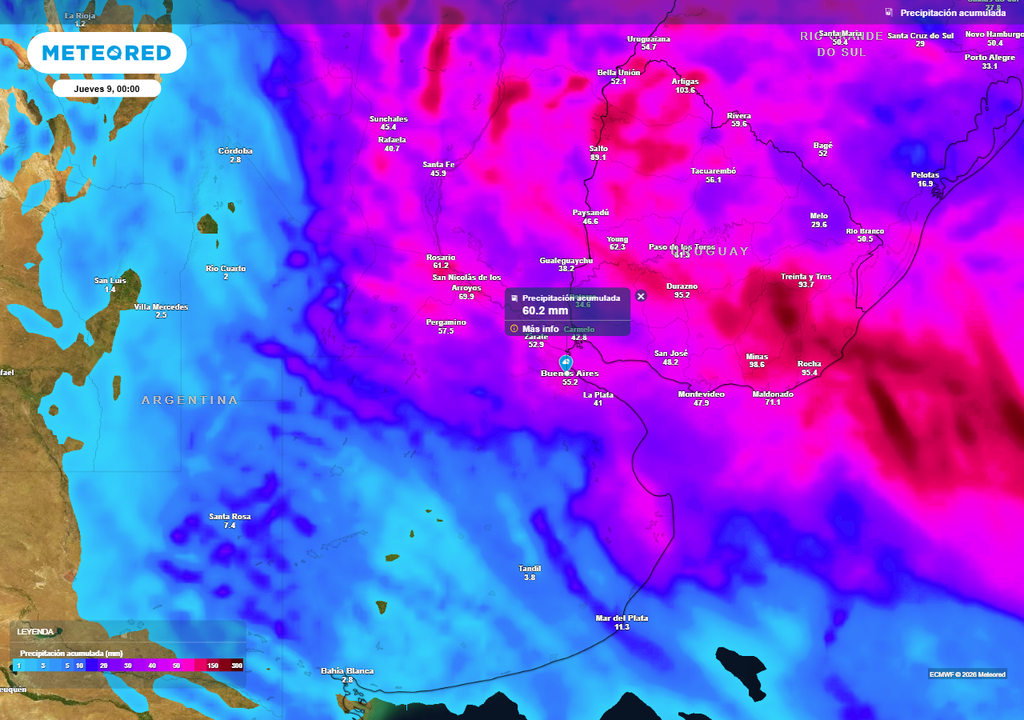 Pronóstico tiempo AMBA Buenos Aires lluvias ciclogénesis alerta En estas 48 horas podrian precipitar cerca de 50 a 60 mm sobre el AMBA.