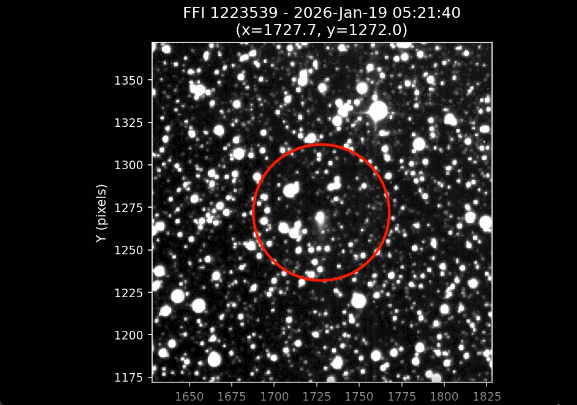 El cometa interestelar 3I/ATLAS (rodeado con un círculo) se observa como un punto brillante con cola que atraviesa un campo estelar en esta serie de imágenes de enero de 2026, capturadas por el satélite TESS (Transiting Exoplanet Survey Satellite) de la NASA. TESS fue la primera misión de la NASA en fotografiar el cometa en mayo de 2025. NASA/Daniel Muthukrishna, MIT