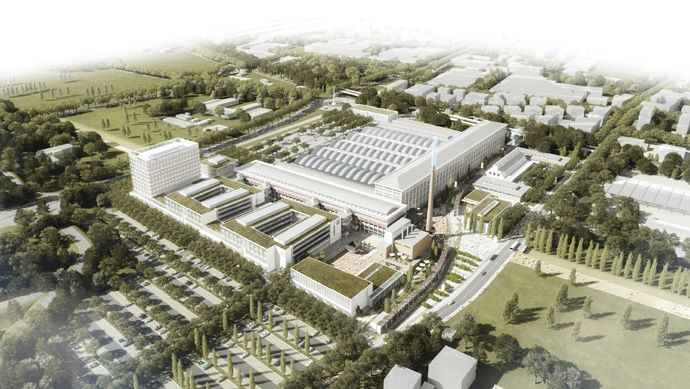 Foto 3: Vista aérea del sitio del futuro centro de datos en el Tecnopolo di Bologna Vista aérea del sitio del futuro centro de datos en el Tecnopolo di Bologna. (Imagen: gmp von Gerkan, Marg & Partner)