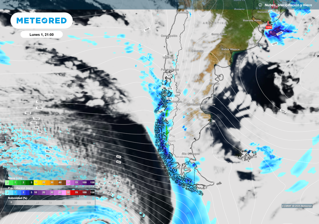 Mapa de precipitación y nubes.
