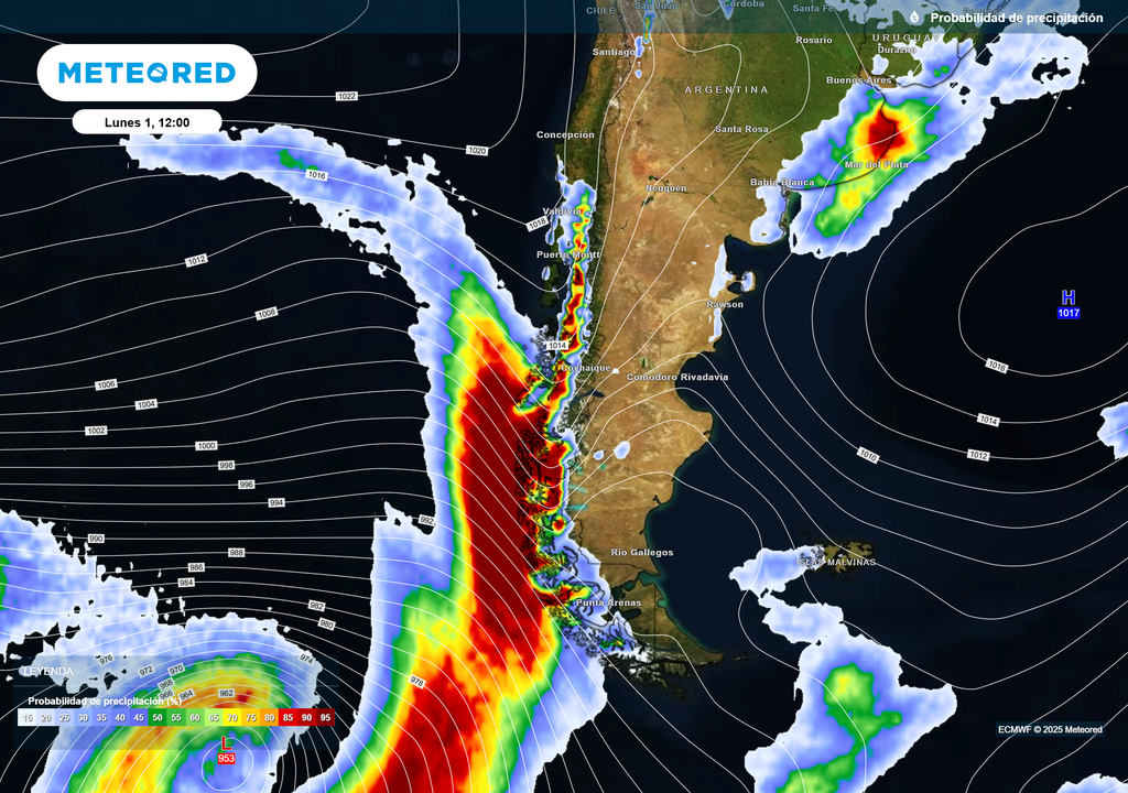 Mapa de probabilidad de precipitación.