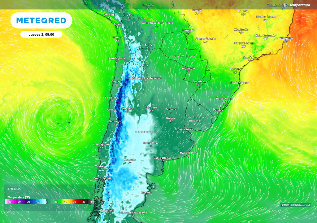 Temperaturas previstas para la mañana del jueves según nuestro modelo de confianza el ECMWF