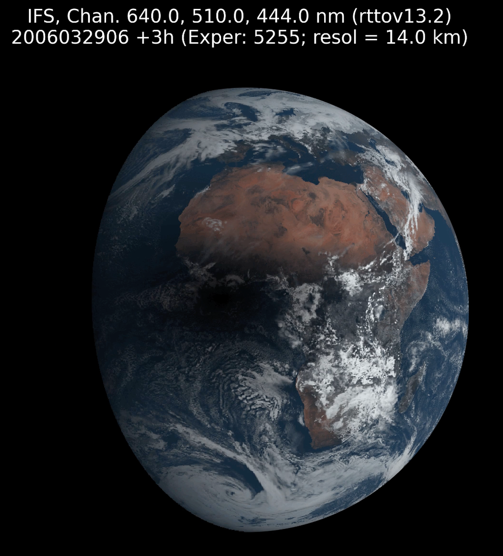Esto es lo que habría visto el instrumento FCI a bordo del MTG, según ERA6, en caso de haber estado en órbita en 2006. Cortesía de ECMWF/ Philippe Lopez