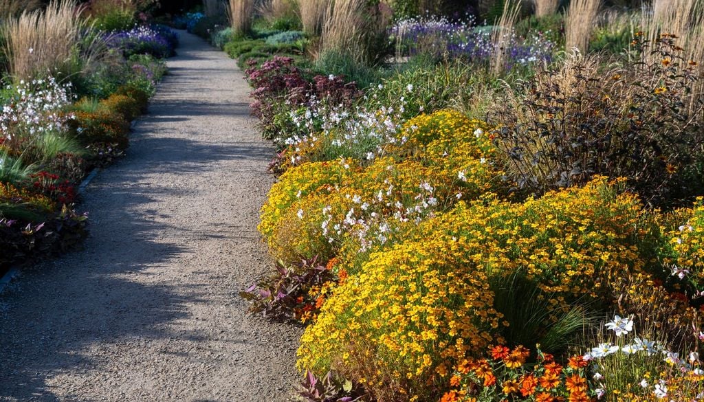 jardin costero El viento y la exposición no tienen por qué limitar la variedad: elegir cada planta según el lugar permite crear composiciones llenas de flores y movimiento.