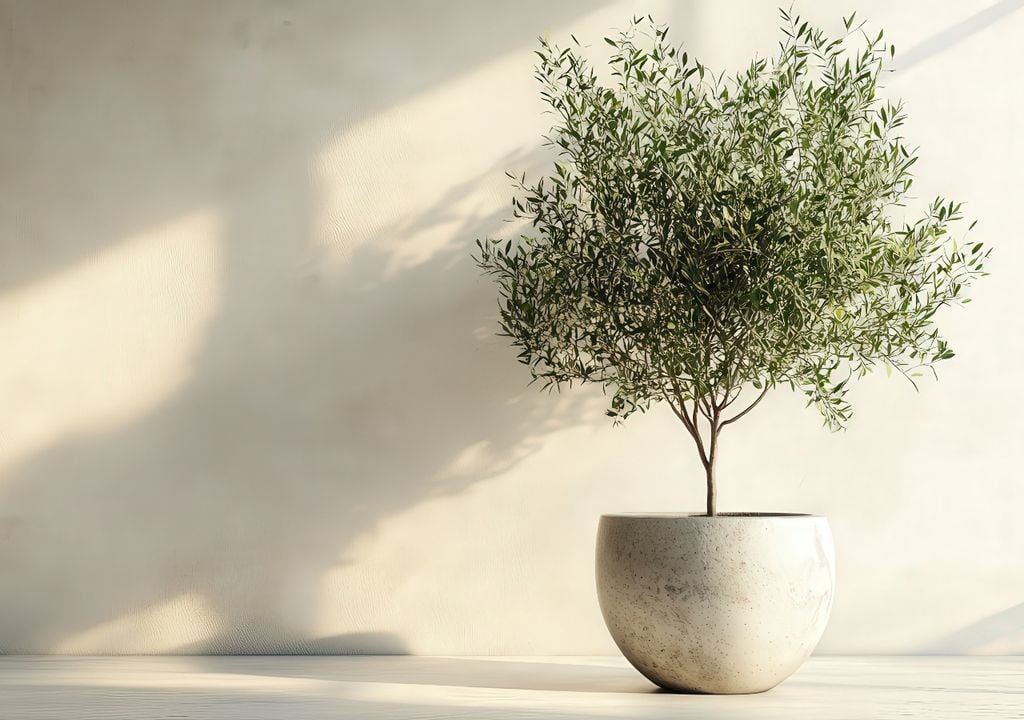 plantas En maceta, el olivo mantiene un tamaño compacto, ideal para balcones y patios.