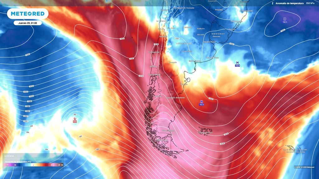 anomalías de temperaturas El aumento de las temperaturas que se sentirá sobre Chile durante la primera mitad de la semana se verá incrementada por la aproximación de un sistema frontal con río atmosférico. Esto provocará anomalías cálidas importantes, que se extenderán desde el norte hasta la Patagonia.