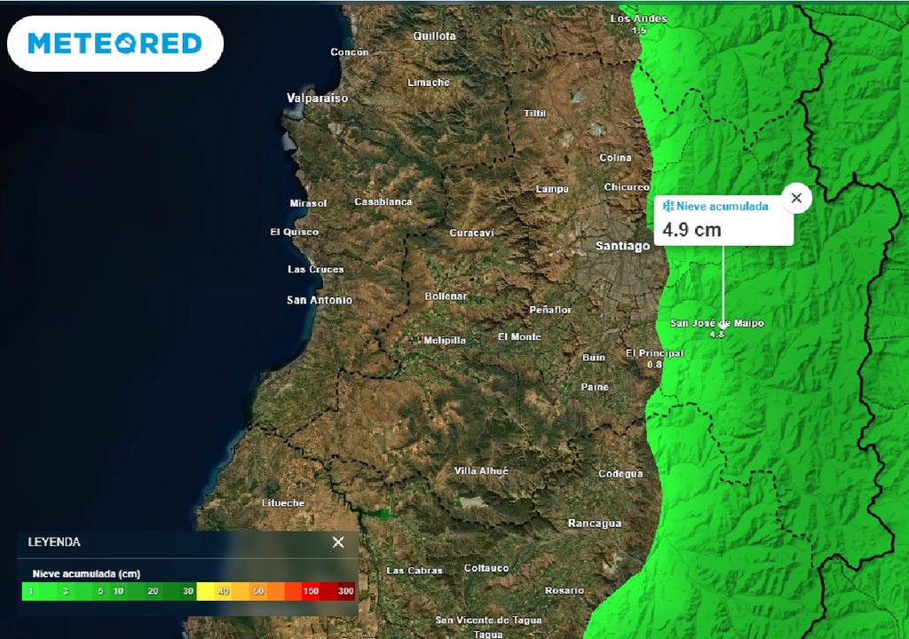 Nieve acumulada ECMWF Región Metropolitana