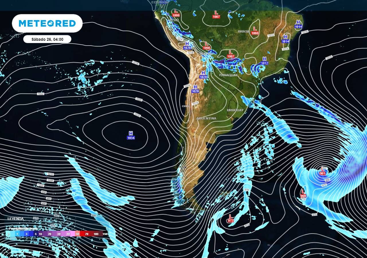 Altas presiones ejercen bloqueo sobre el desplazamiento de sistemas frontales, obligando su paso sobre el extremo sur de Chile.