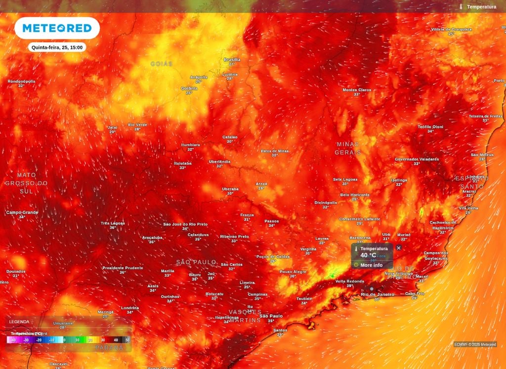 Temperatura prevista para a tarde de quinta-feira (25).