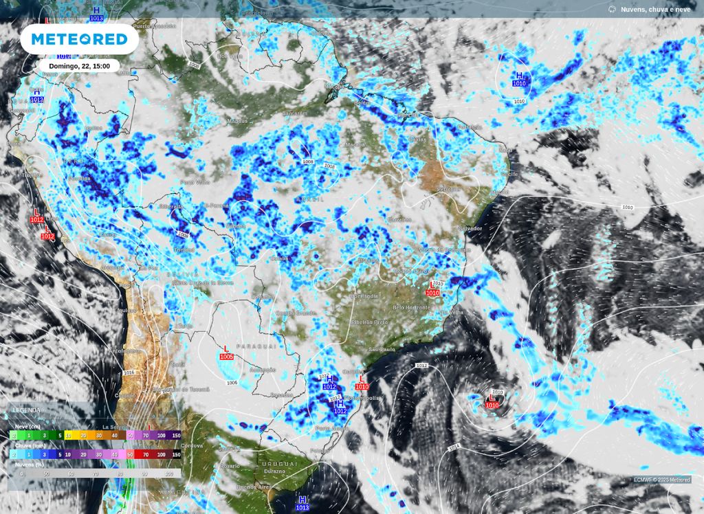 Previsão de chuva e nebulosidade para a tarde deste domingo (22).