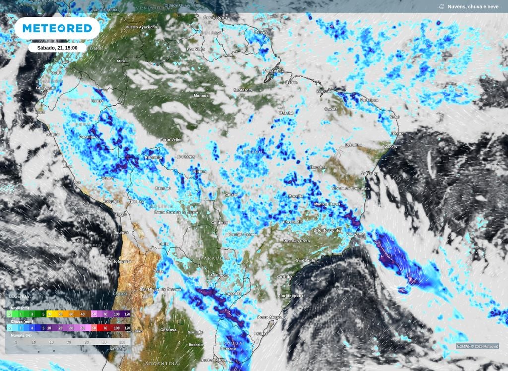 Previsão de chuva e nebulosidade para a tarde deste sábado (21).