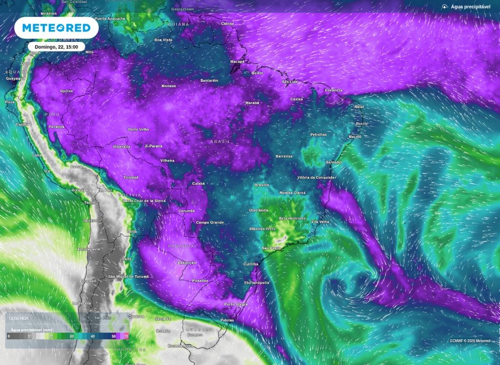 Água precipitável disponível para a tarde deste domingo (22).