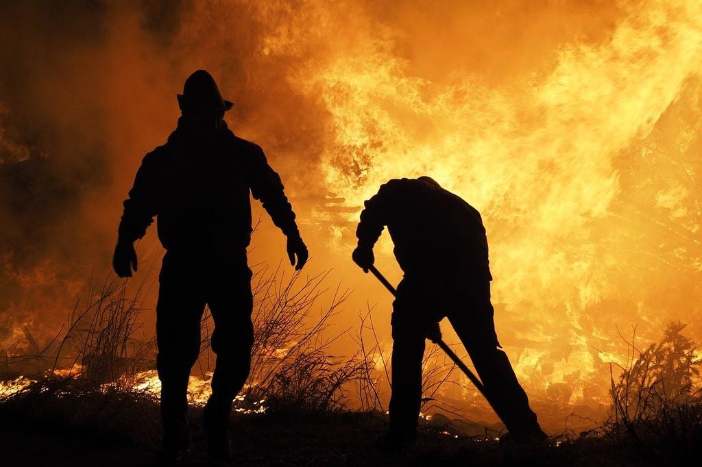 Brigadistas combatiendo un incendio forestal