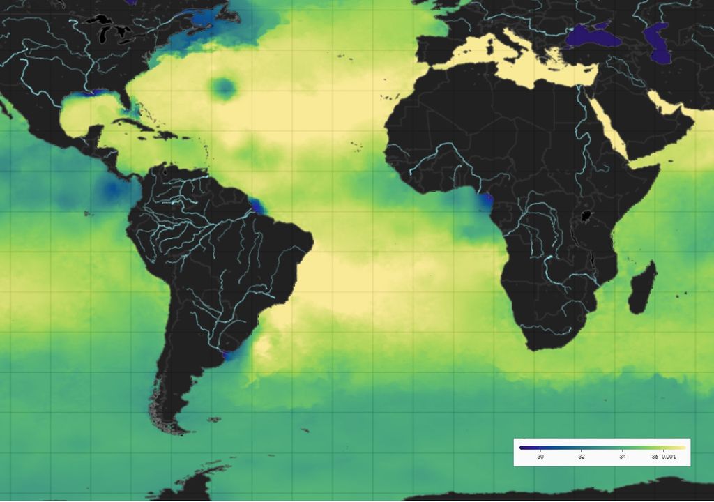 salinidade superficial do mar de Copérnico