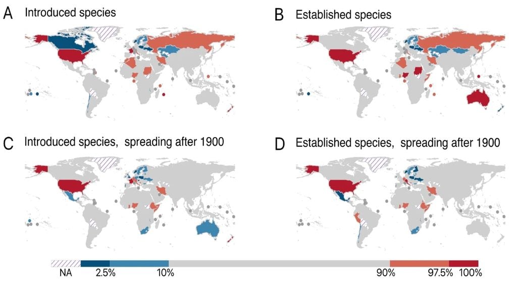 Mosquito expansion Puntos críticos e introducción y establecimiento de mosquitos no nativos. Imagen: Nature.