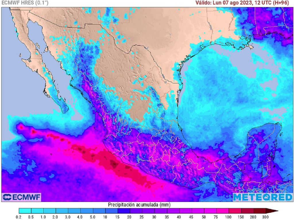 Modelo ECMWF - Acumulado de lluvias en milímetros