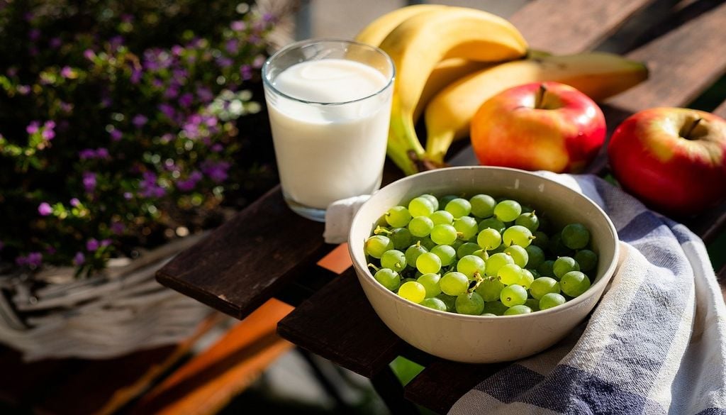 Frutas e copo de leite Durante uma onda de calor, a velocidade da deterioração alimentar pode duplicar ou triplicar. Foto: Jan Photo/Pixabay