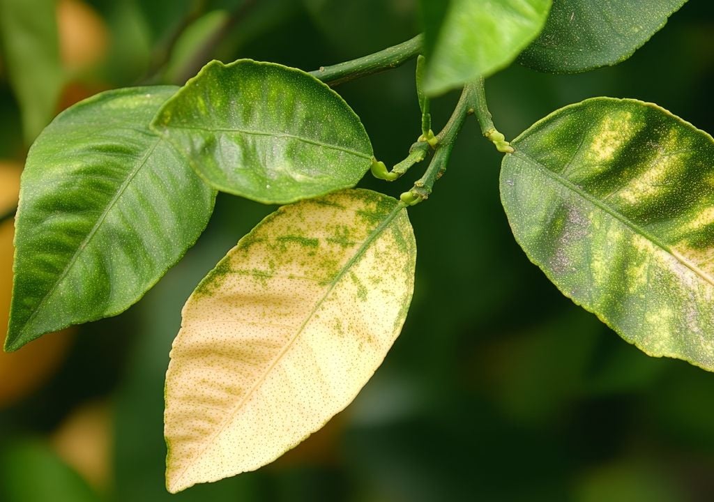 hojas La combinación de hojas verdes con otras amarillentas refleja el estrés hídrico del limonero, una respuesta habitual cuando el calor extremo altera su equilibrio interno.