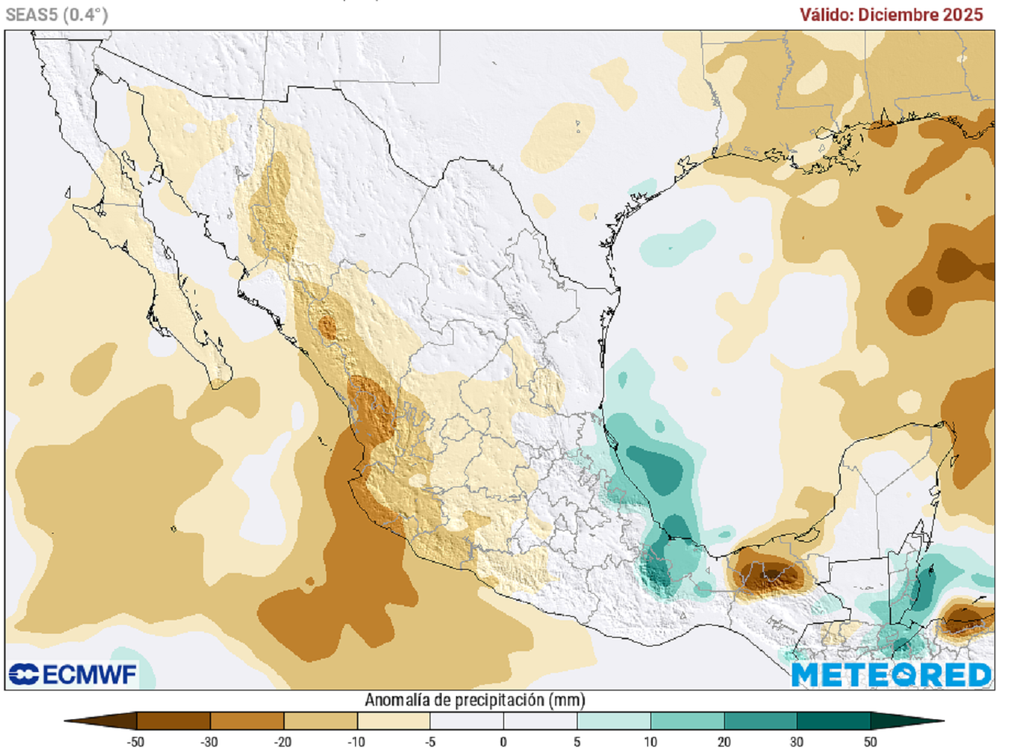 Anomalía de precipitaciones en diciembre