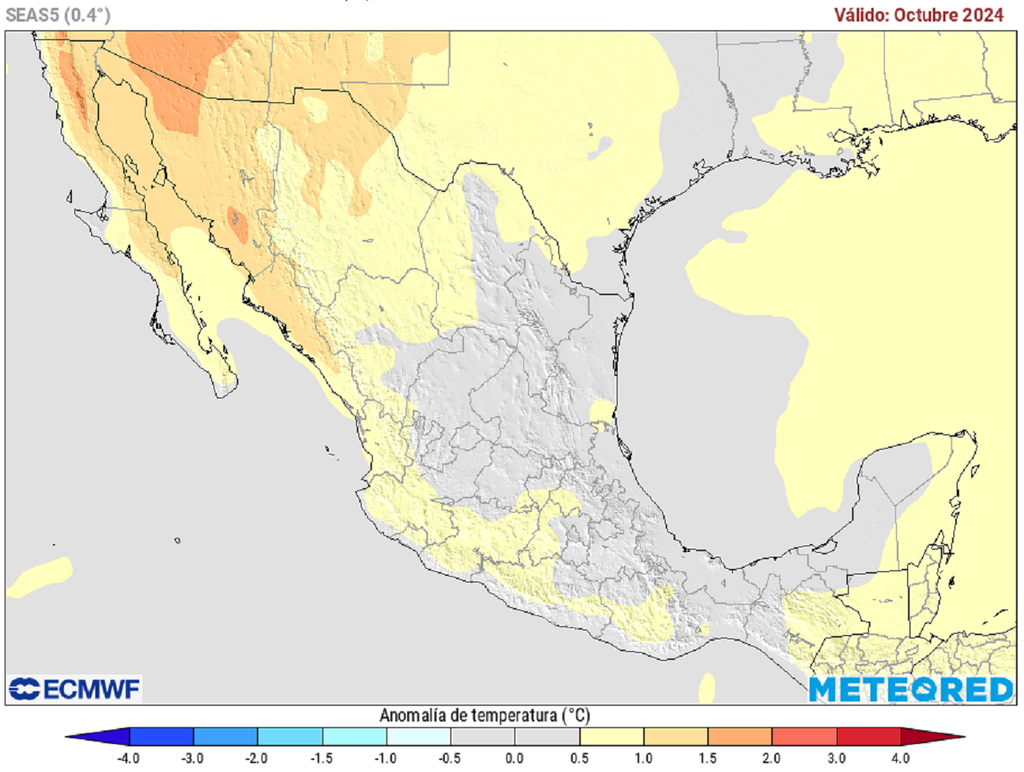 Anomalía de temperaturas en °C para octubre Anomalía de temperaturas en °C para octubre