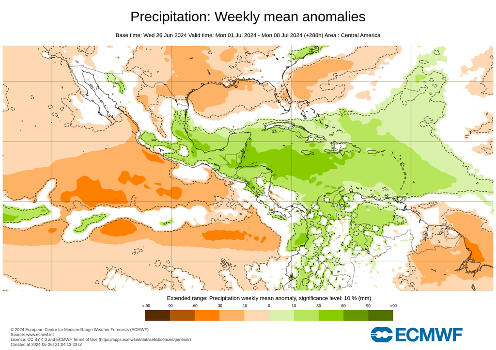 Anomalía de precipitaciones en la primera semana de julio Anomalía de precipitaciones en la primera semana de julio