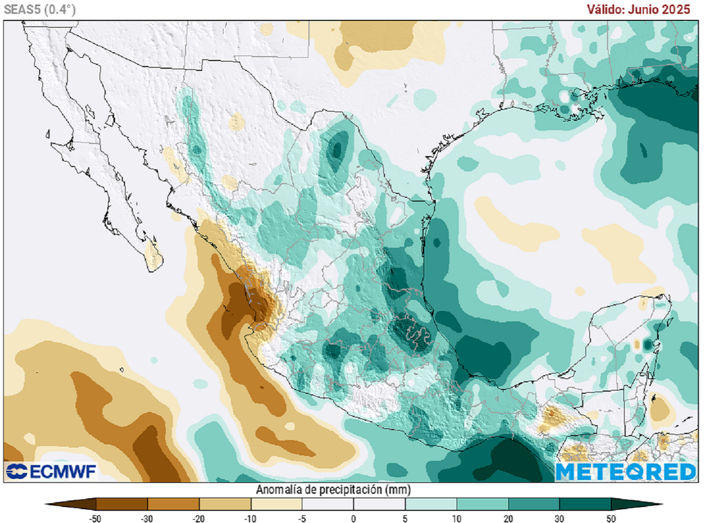 Anomalía de precipitaciones para junio de 2025 Anomalía de precipitaciones para junio de 2025