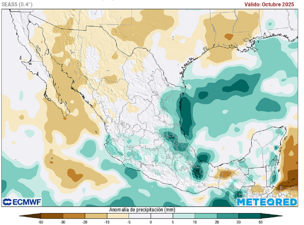 Anomalía de precipitaciones en octubre de 2025 Anomalía de precipitaciones en octubre de 2025