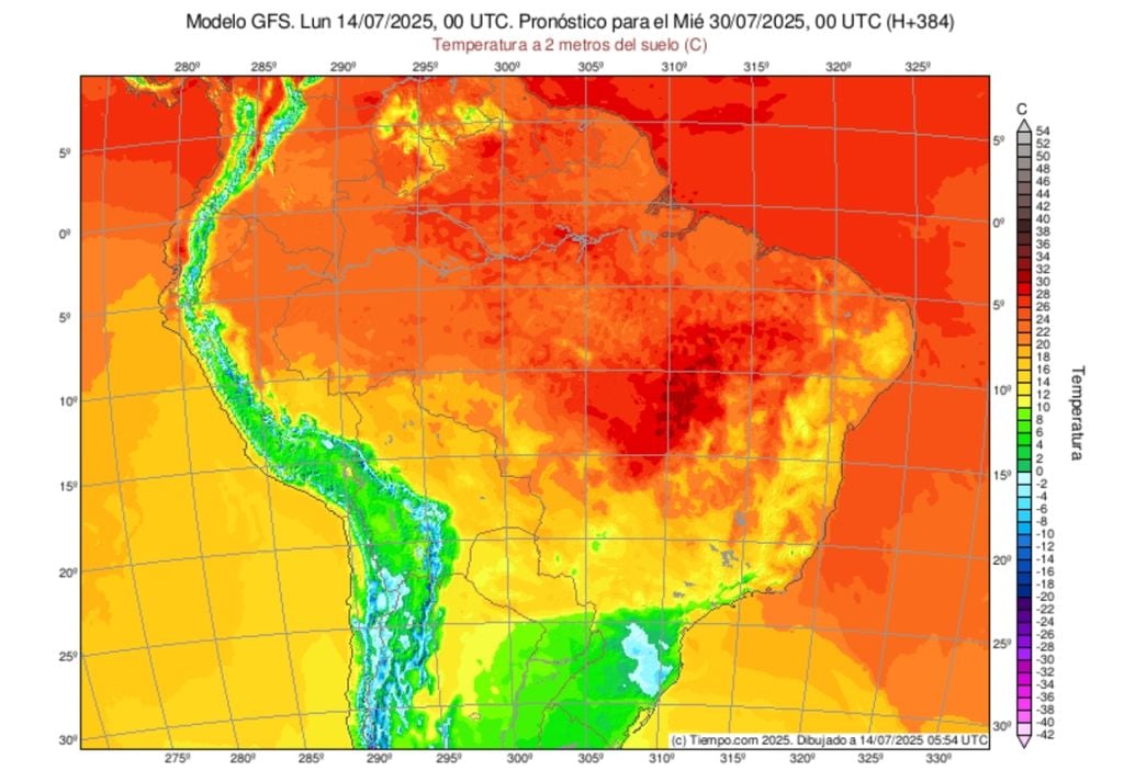 Previsão de temperaturas abaixo de zero na noite de terça-feira (29), de acordo com o GFS. Previsão de temperaturas abaixo de zero na noite de terça-feira (29), de acordo com o GFS.