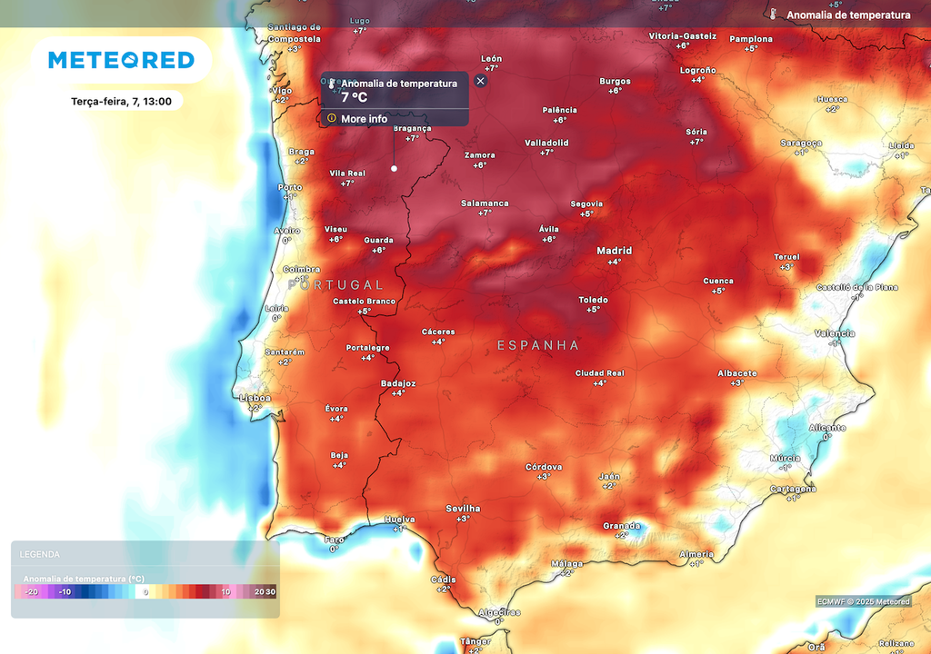 Anomalia positiva de temperaturas na próxima terça-feira deve situar-se nos 7 ºC. Anomalia positiva de temperaturas na próxima terça-feira deve situar-se nos 7 ºC.