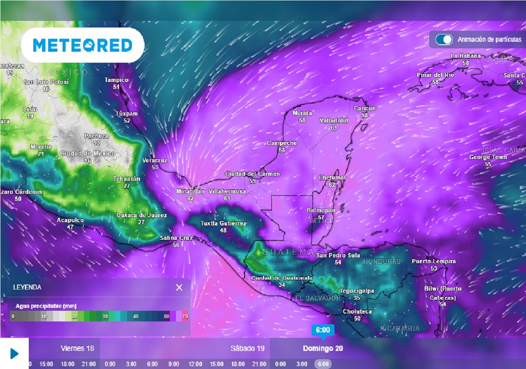 Pronóstico de agua precipitable en milímetros Pronóstico de agua precipitable en milímetros