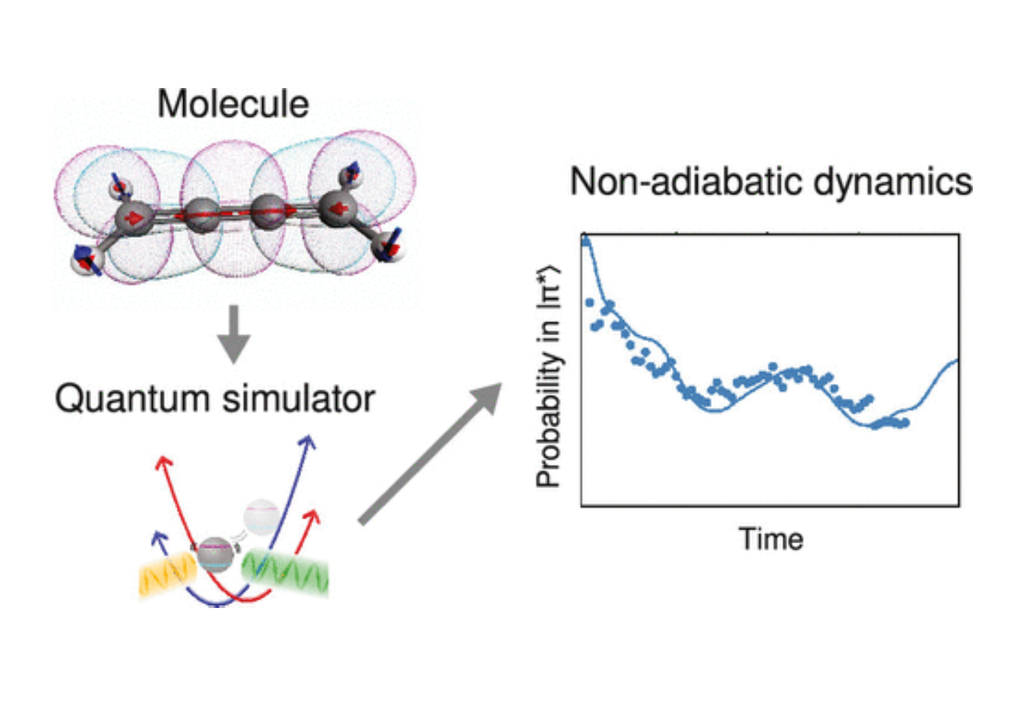 Simulador quântico pode mostrar como a molécula está se comportando em função do tempo. Crédito: Nvickas et al. 2025 Simulador quântico pode mostrar como a molécula está se comportando em função do tempo. Crédito: Nvickas et al. 2025