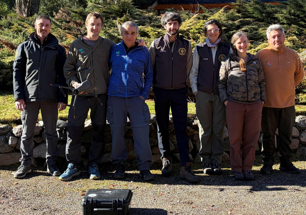 Monitoreo de huemules con drones El equipo de monitoreo de huemules por medio de drones está conformado por personal del CONICET, WCS Argentina y de la Administración de Parques Nacionales. Foto: Gentileza WCS Argentina
