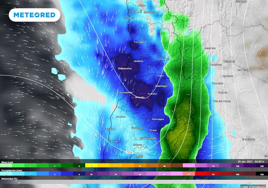 vientos; precipitaciones; nubes; presión; modelo ECMWF