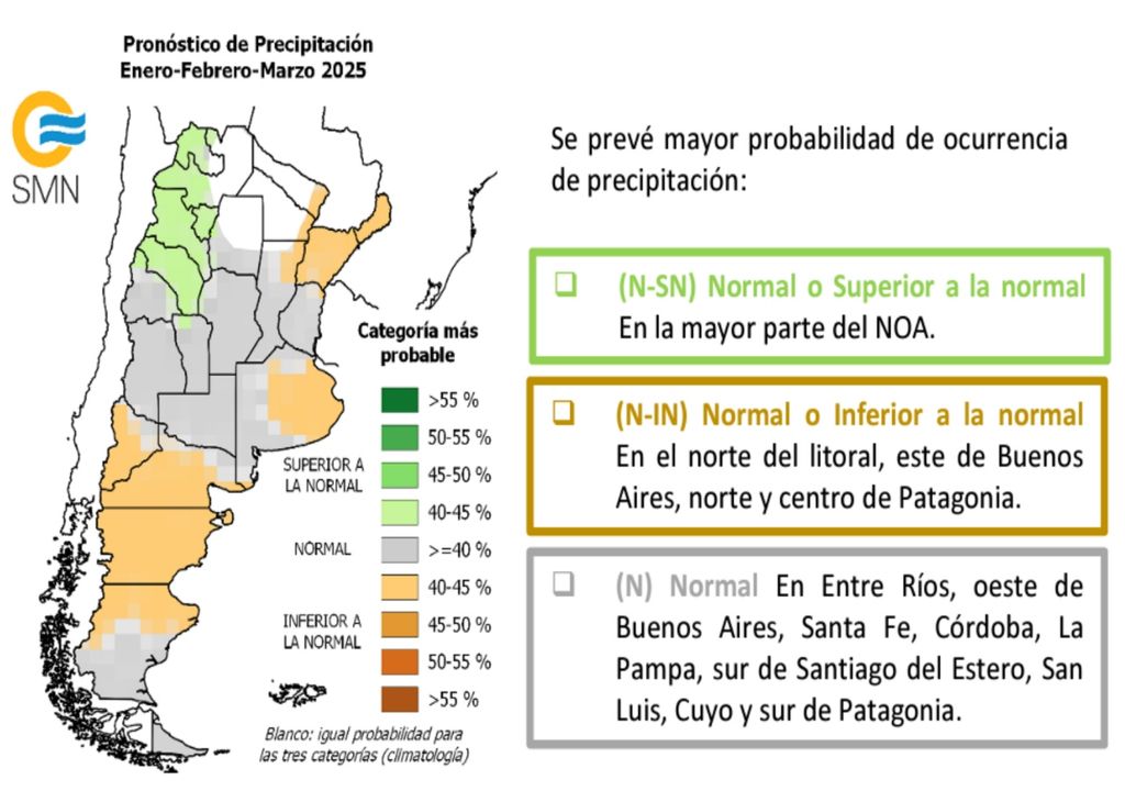 Anticipan un primer trimestre de 2025 lluvioso en Argentina