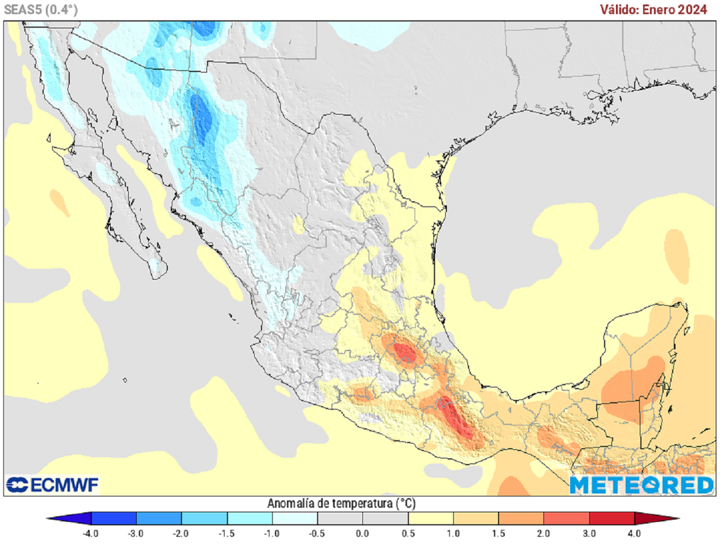 Modelo ECMWF: Anomalía de temperaturas en °C