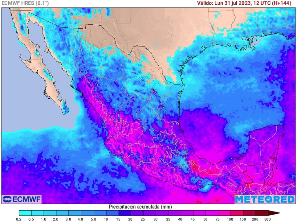 Modelo ECMWF - Acumulado de lluvias en milímetros