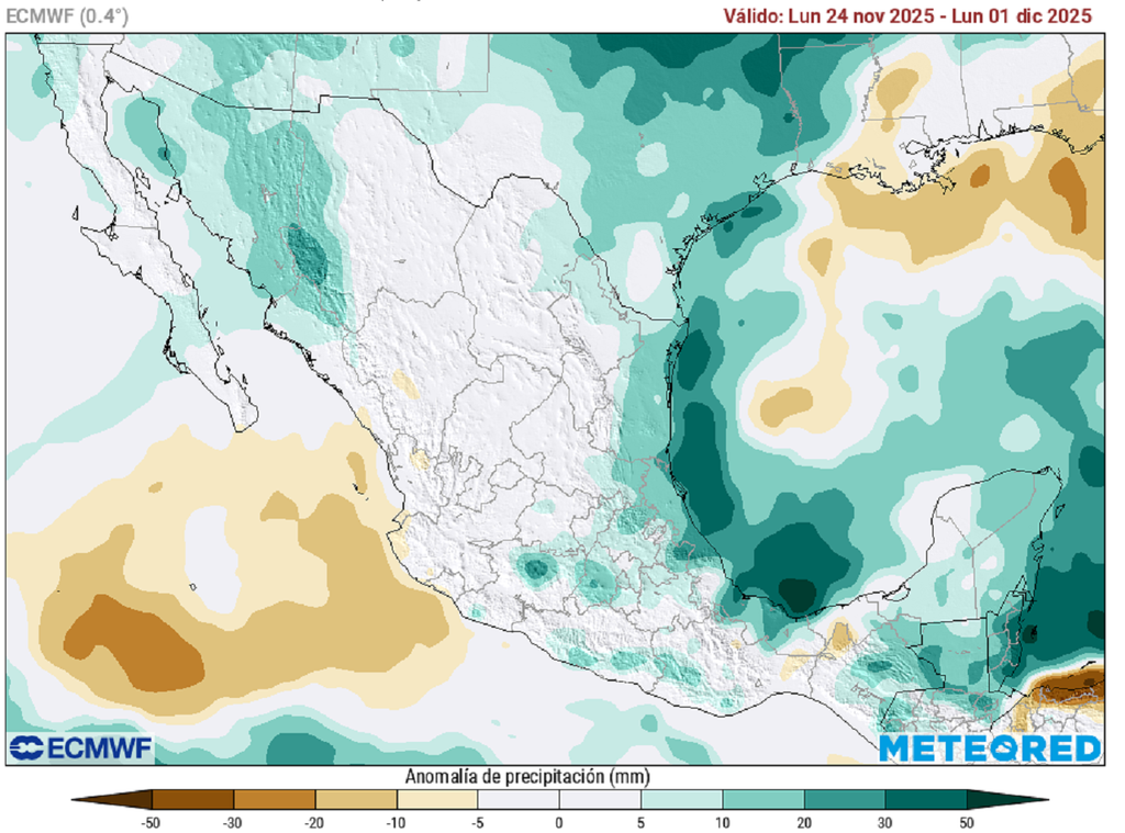 Anomalía de precipitaciones en milímetros