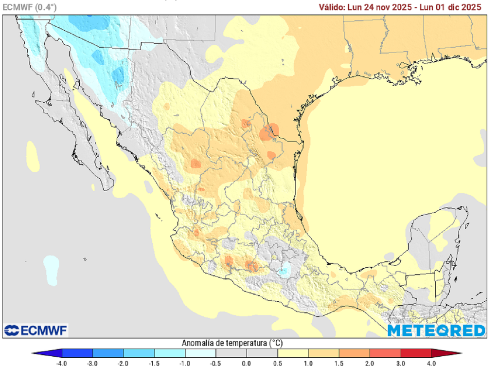 Anomalía de temperaturas en la tercera semana de noviembre