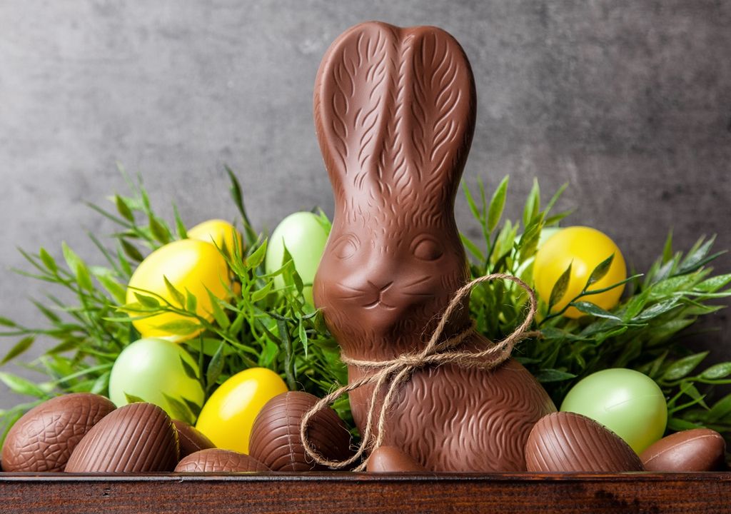 huevos y conejo de chocolate; Pascua